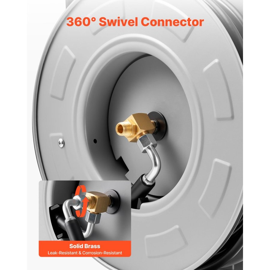 VEVOR Pressure Washer Hose Reel, 19.8 m x 6.4 mm Retractable Power Heavy-Duty Steel Washer Hose Reel, 3200PSI Max, Auto-Rewinding, Flexible Wall/Floor Mounted for Car Washing,Garden,Floor Cleaning