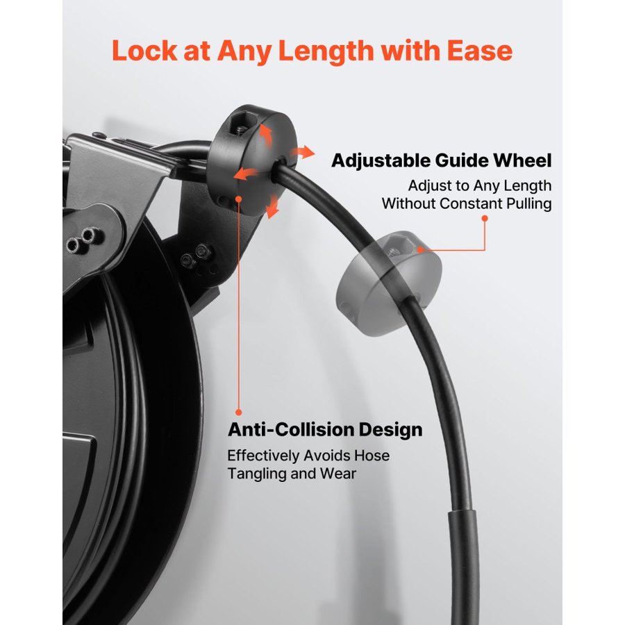 VEVOR Pressure Washer Hose Reel, 15.2 m x 9.5 mm Retractable Power Heavy-Duty Steel Washer Hose Reel, 4000PSI Max, Auto-Rewinding, Flexible Wall/Floor Mounted for Car Washing,Garden,Floor Cleaning