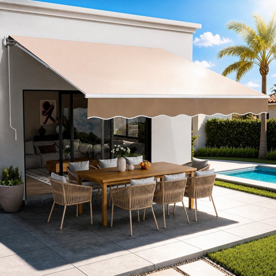 VEVOR Manual Retractable Awning, 10 x 8 ft Outdoor Patio Awning Retractable Sun Shade, Water-Resistant Polyester Patio Door Window Awning Sunshade Shelter with Crank Handle for Backyard, Balcony
