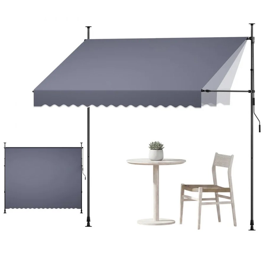 VEVOR Manual Retractable Awning, 300 cm Outdoor Retractable Patio Awning Sunshade Shelter, Height Adjustable Patio Door Window Canopy with Manual Crank Handle for Backyard, Garden, Balcony, Dark Gray