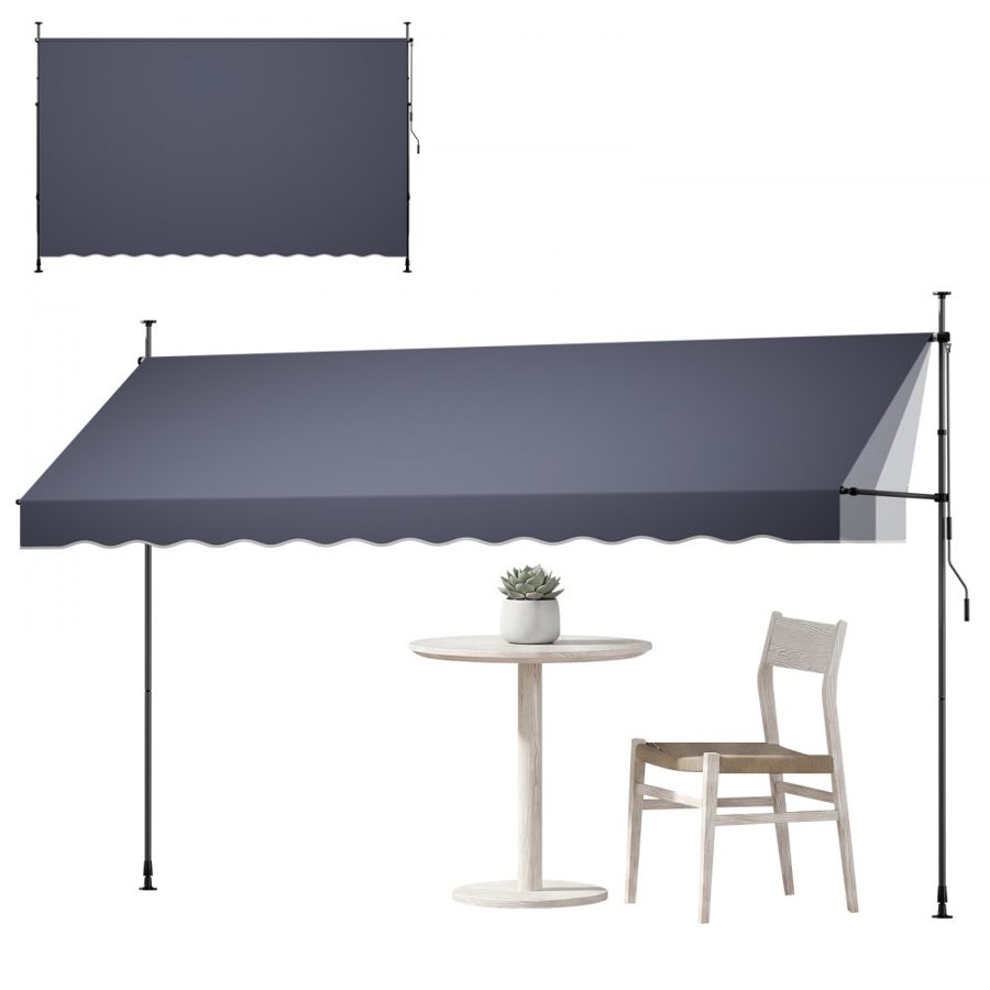 VEVOR Manual Retractable Awning, 400 cm Outdoor Retractable Patio Awning Sunshade Shelter, Height Adjustable Patio Door Window Canopy with Manual Crank Handle for Backyard, Garden, Balcony, Dark Gray