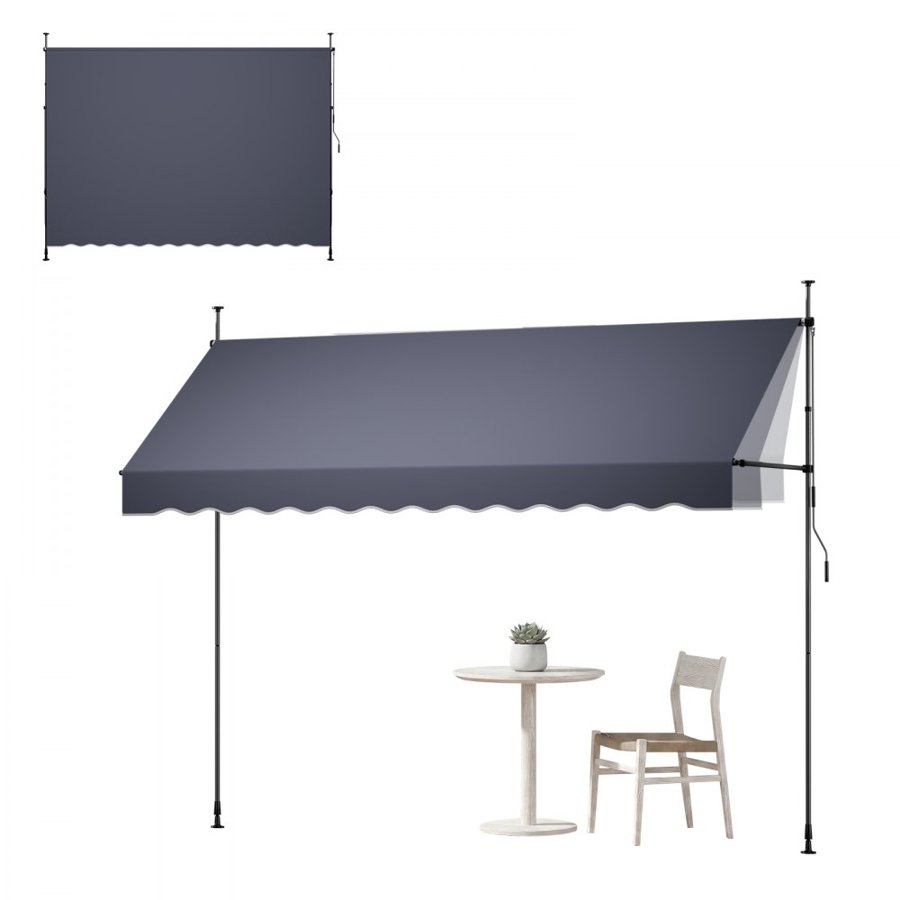 VEVOR Manual Retractable Awning, 350 cm Outdoor Retractable Patio Awning Sunshade Shelter, Height Adjustable Patio Door Window Canopy with Manual Crank Handle for Backyard, Garden, Balcony, Dark Gray