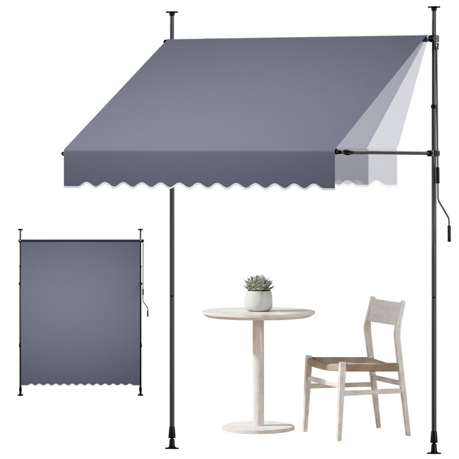 VEVOR Manual Retractable Awning, 200 cm Outdoor Retractable Patio Awning Sunshade Shelter, Height Adjustable Patio Door Window Canopy with Manual Crank Handle for Backyard, Garden, Balcony, Dark Gray
