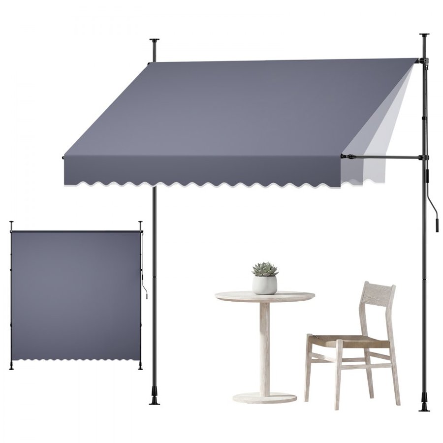 VEVOR Manual Retractable Awning, 250 cm Outdoor Retractable Patio Awning Sunshade Shelter, Height Adjustable Patio Door Window Canopy with Manual Crank Handle for Backyard, Garden, Balcony, Dark Gray