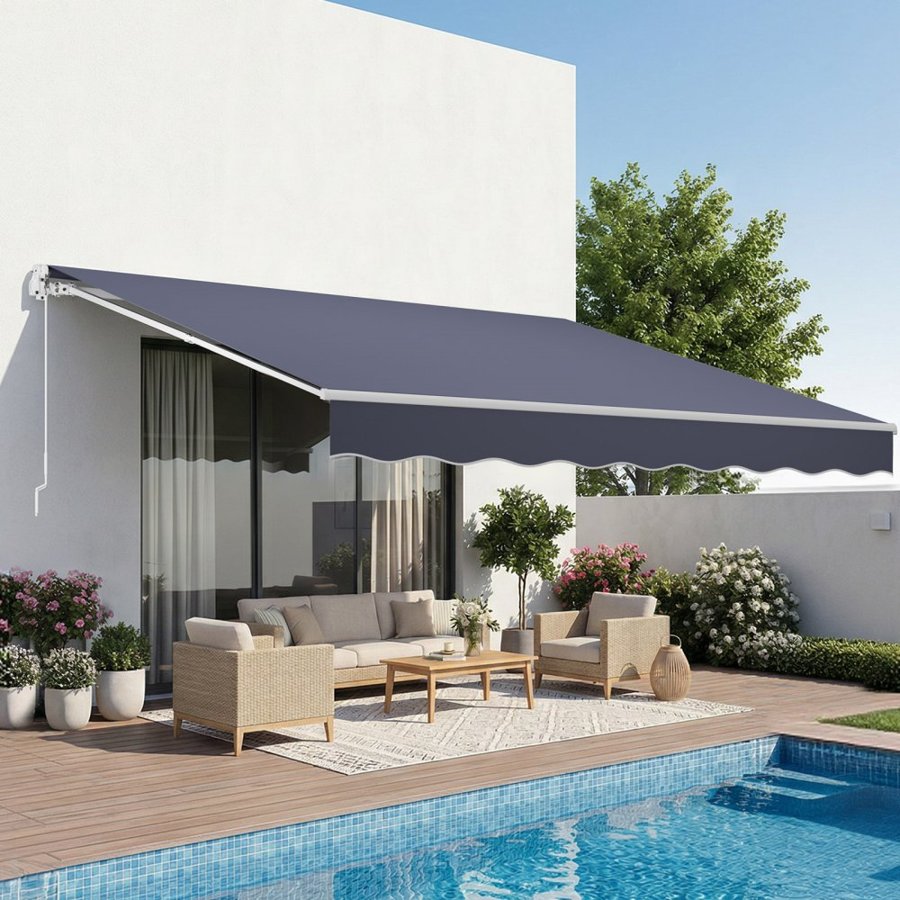 VEVOR Manual Retractable Awning, 400 x 300 cm Outdoor Patio Awning Retractable Sun Shade, Patio Door Window Water-Resistant Polyester Sunshade Shelter with Crank Handle for Deck, Balcony, Yard, Gray