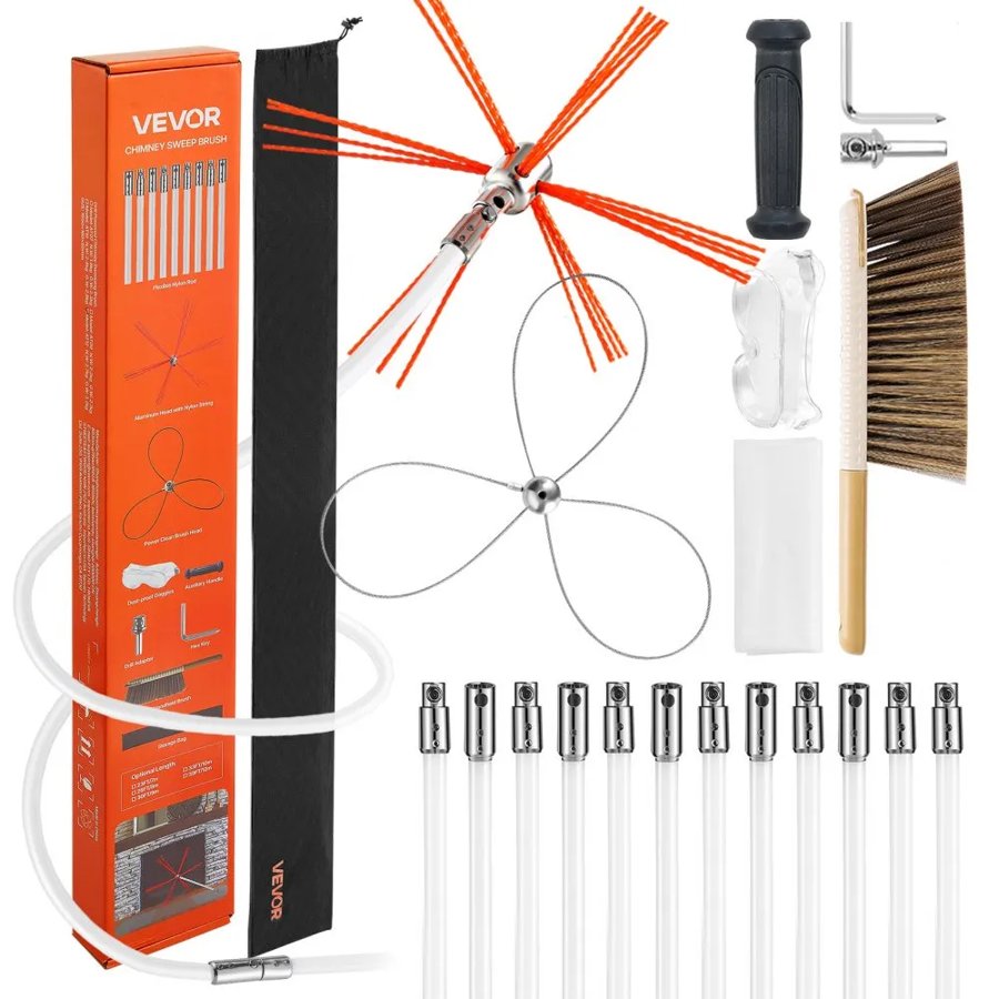 VEVOR Chimney Sweep Kit – 39ft/12m Rod, 2 Brush Heads