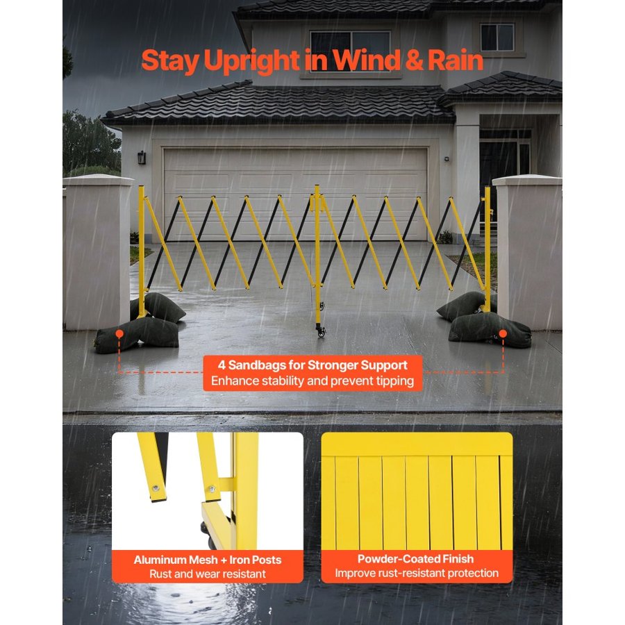 VEVOR Retractable Barricade – 18 ft, 6 Locking Casters