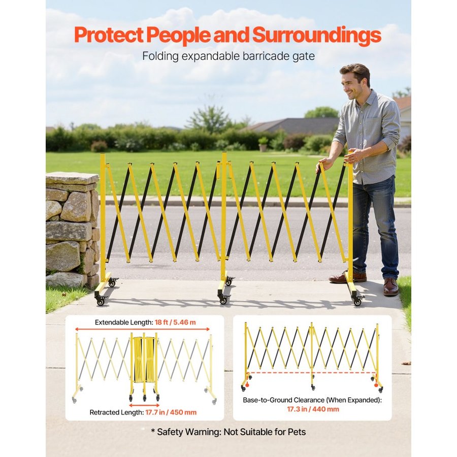 VEVOR Retractable Barricade – 18 ft, 6 Locking Casters