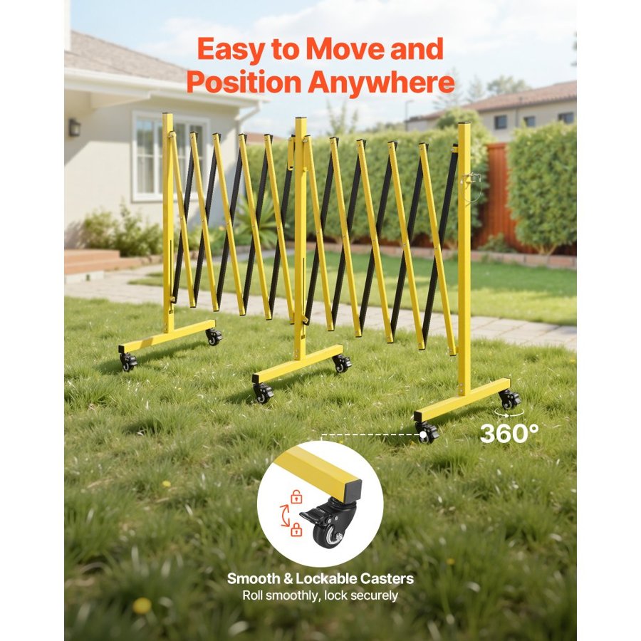 VEVOR Retractable Barricade – 18 ft, 6 Locking Casters