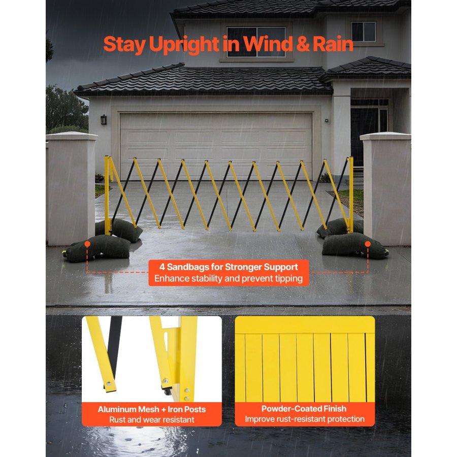 VEVOR Industrial Expandable Barricade, 13FT Expandable Safety Barrier, Flaxible Mobile Barricade with Locking Casters, Portable Folding Security Gate Traffic Fence for Driveway Warehouse Elevator