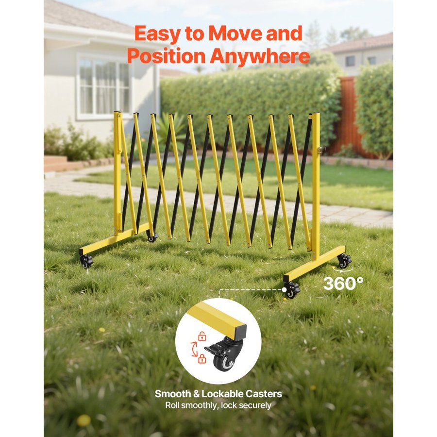VEVOR Industrial Expandable Barricade, 13FT Expandable Safety Barrier, Flaxible Mobile Barricade with Locking Casters, Portable Folding Security Gate Traffic Fence for Driveway Warehouse Elevator