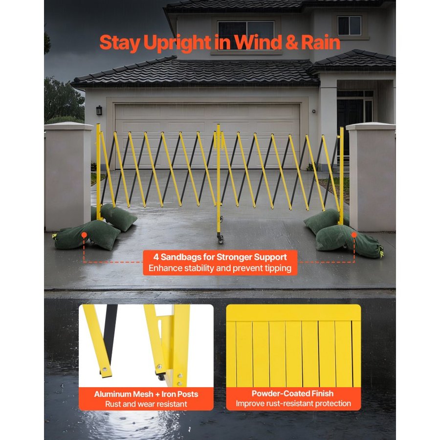 VEVOR Double Expandable Barricades, 25FT Industrial Safety Barriers, Flexible Mobile Barricade with Locking Casters, Portable Folding Security Gate Metal Traffic Fence for Driveway Warehouse Elevator