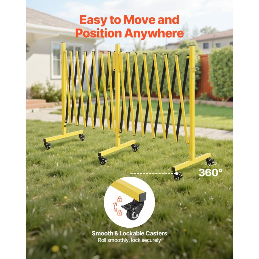 VEVOR Double Expandable Barricades, 25FT Industrial Safety Barriers, Flexible Mobile Barricade with Locking Casters, Portable Folding Security Gate Metal Traffic Fence for Driveway Warehouse Elevator