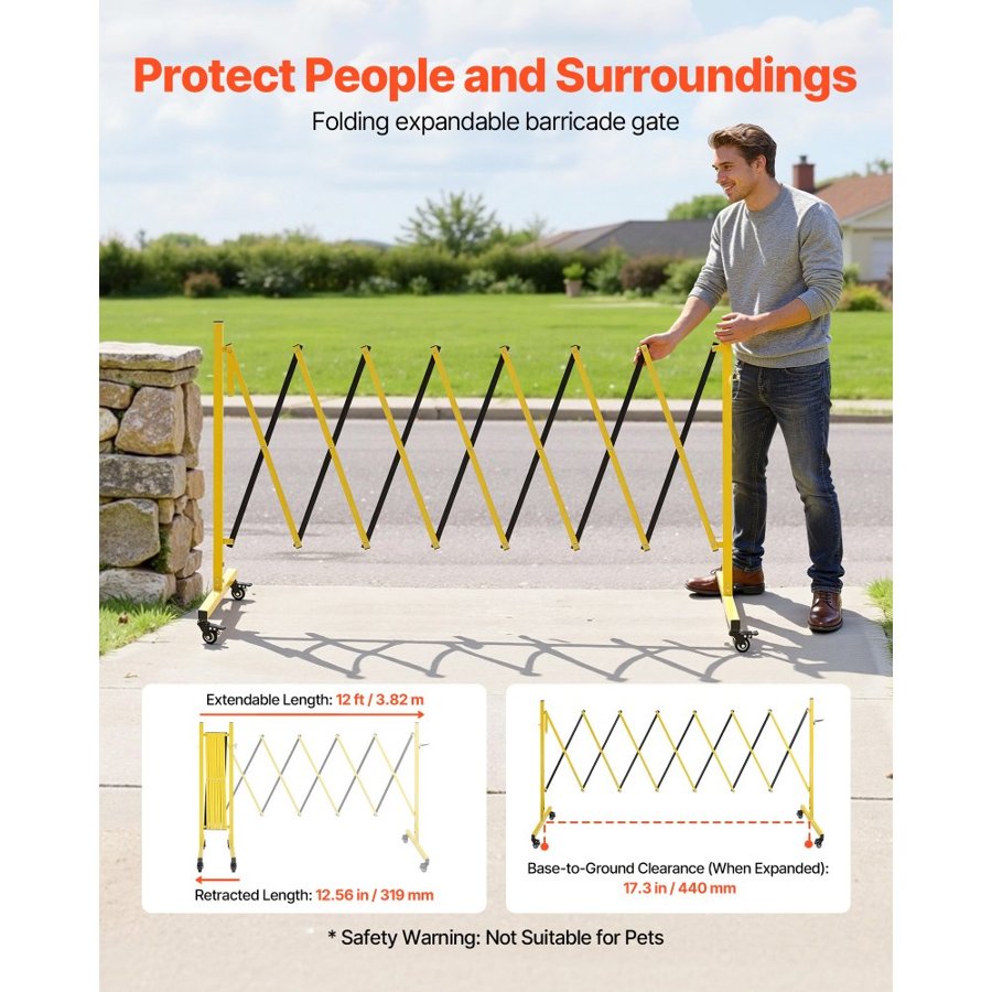 VEVOR Expandable Barricade with Wheels – 3.82m Gate