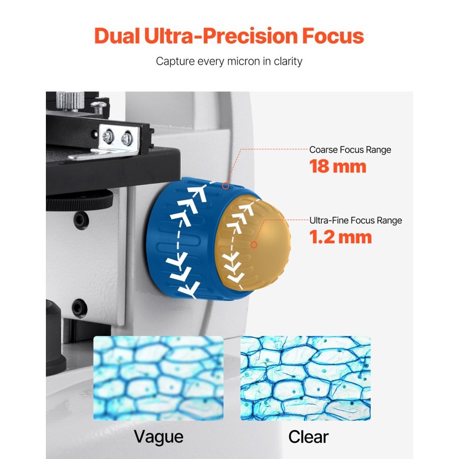 VEVOR Trinocular Microscope for Adult, Professional Compound Microscope Kit with 40-5000X Magnification, Aluminum Alloy Body, Includes LED Light and Phone Holder, for Lab, School, Home, Education