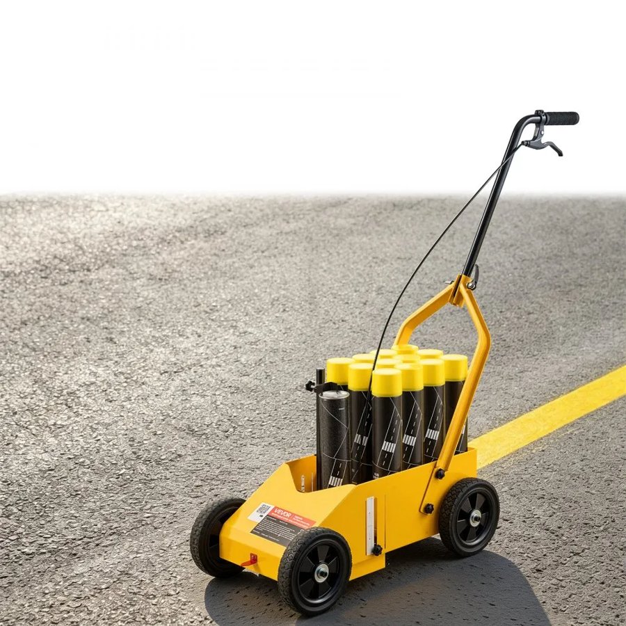 VEVOR Striping Line Marking Machine 12-Can Capacity Yellow with 4 Wheels, Parking Lot Striping Machine, 50-100 mm Adjustable Line Width, Heavy Duty, Fast and Accurate Marking, with Adapter Nozzle