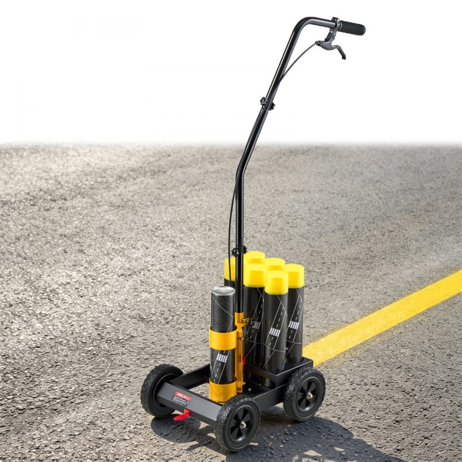 VEVOR Striping Line Marking Machine 6-Can Capacity Black with 4 Wheels, Parking Lot Striping Machine, 50-100 mm Adjustable Line Width, Heavy Duty, Fast and Accurate Marking, with Adapter Nozzle