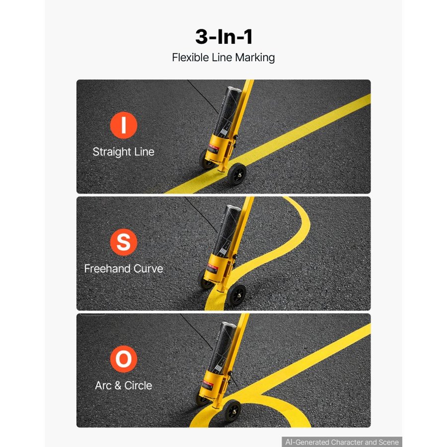 VEVOR Striping Line Painting Wand Industrial Two-Wheel Marking Paint Wand, For Ground Marking, Parking Lot and Field, Lightweight and Easy to Push, Compatible with Inverted Striping Paint, Yellow