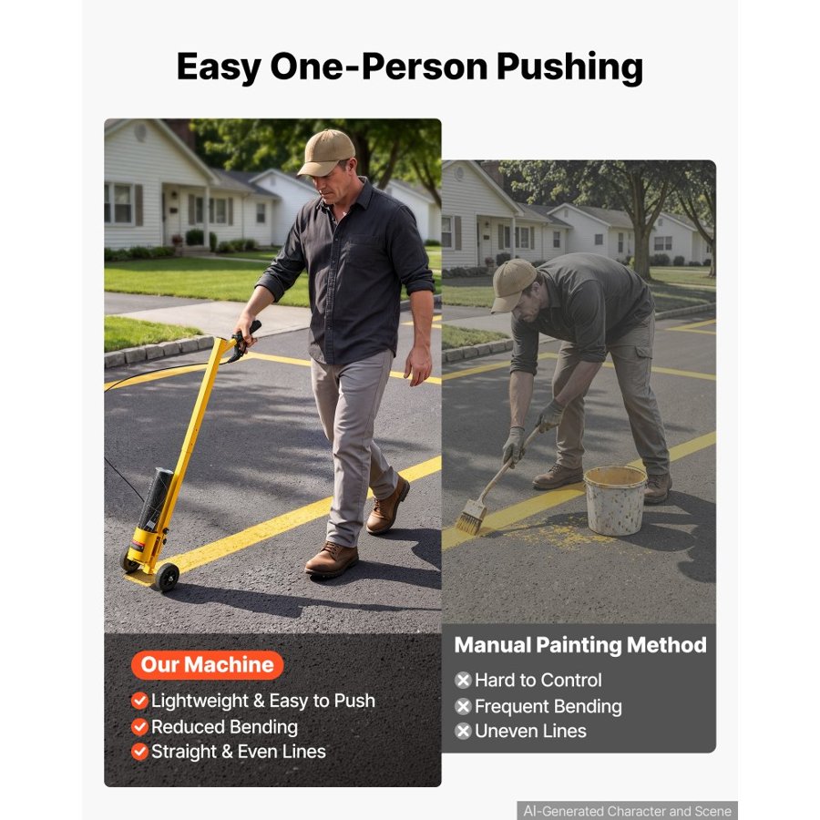 VEVOR Striping Line Painting Wand Industrial Two-Wheel Marking Paint Wand, For Ground Marking, Parking Lot and Field, Lightweight and Easy to Push, Compatible with Inverted Striping Paint, Yellow