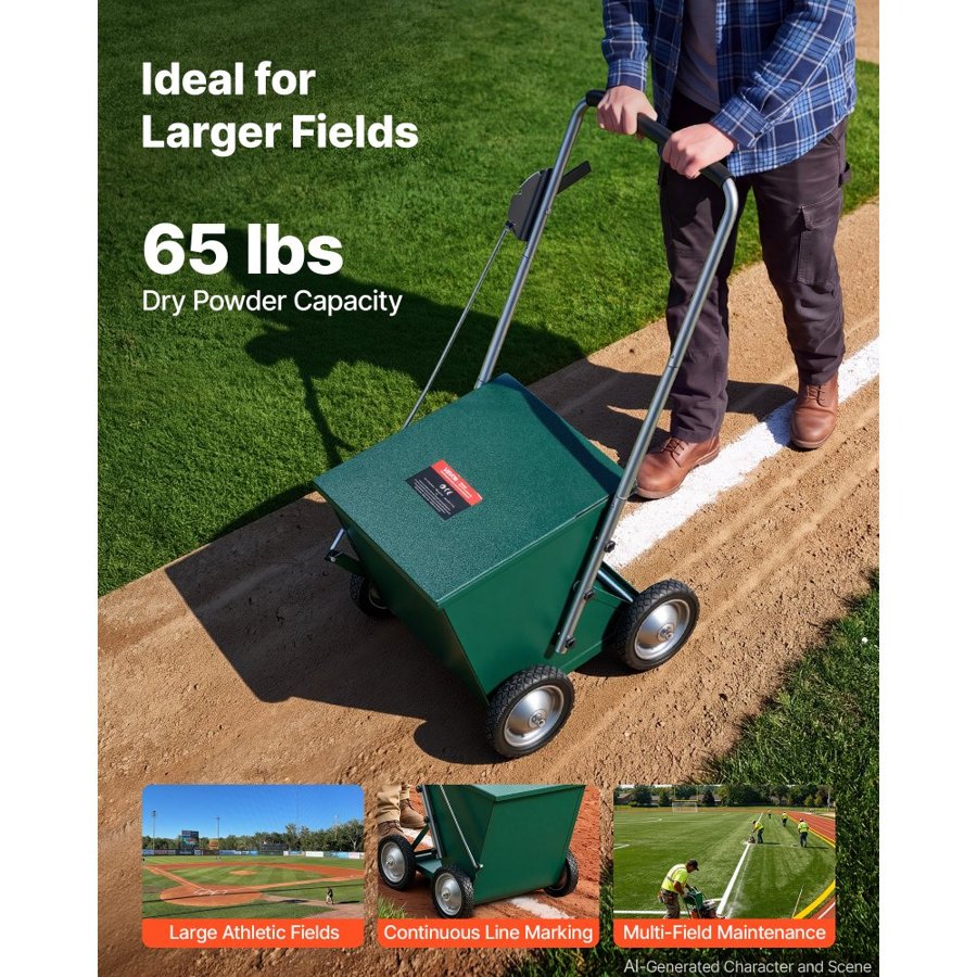 VEVOR Steel Dry Line Marker 29.5kg Powder Capacity Field Dry Line Chalker, For Large Fields, 50-100 mm Adjustable Line Width, with 4 Heavy-Duty Wheels, Clear and Even Marking, Easy One-Person Pushing