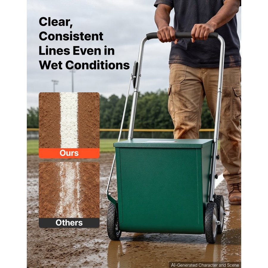 VEVOR Steel Dry Line Marker 29.5kg Powder Capacity Field Dry Line Chalker, For Large Fields, 50-100 mm Adjustable Line Width, with 4 Heavy-Duty Wheels, Clear and Even Marking, Easy One-Person Pushing
