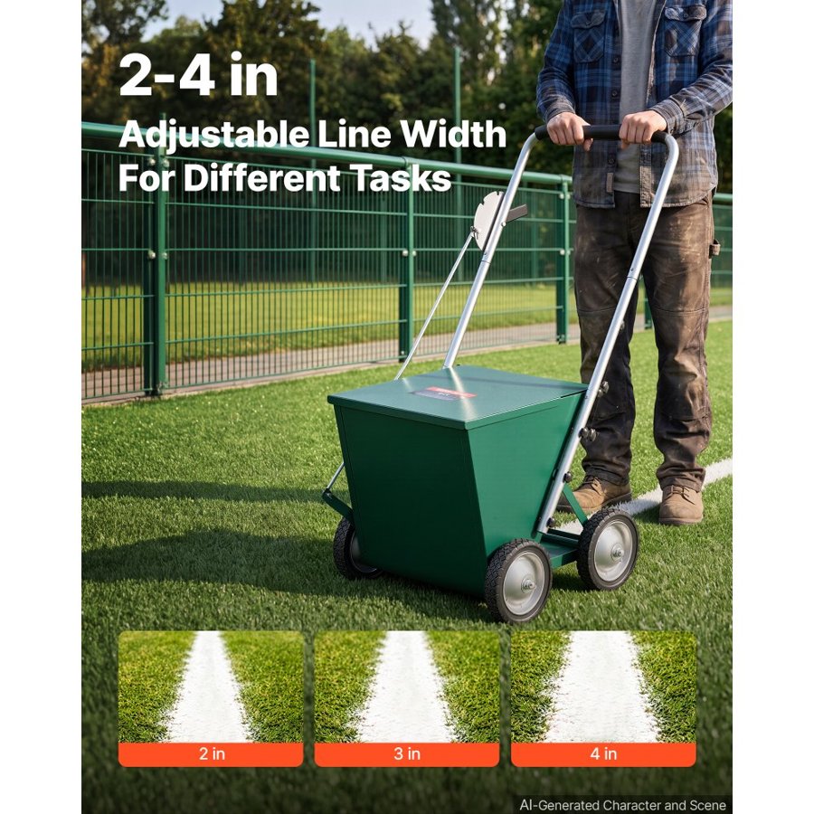 VEVOR Steel Dry Line Marker 29.5kg Powder Capacity Field Dry Line Chalker, For Large Fields, 50-100 mm Adjustable Line Width, with 4 Heavy-Duty Wheels, Clear and Even Marking, Easy One-Person Pushing