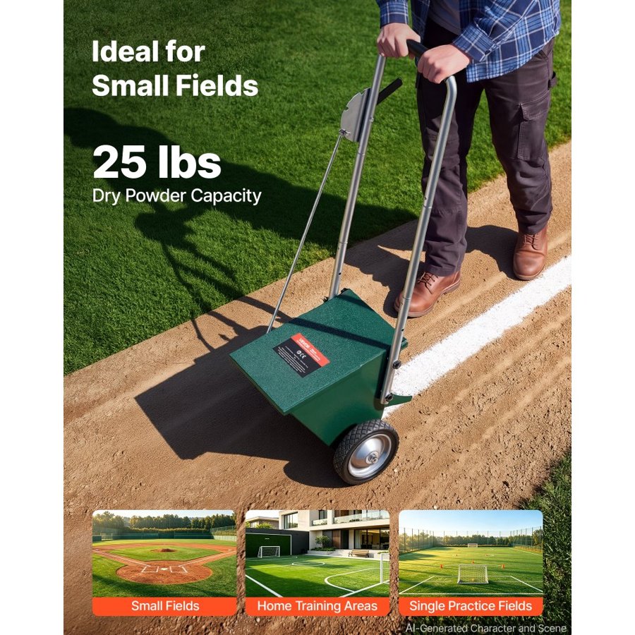 VEVOR Steel Dry Line Marker 11.3kg Powder Capacity Field Dry Line Chalker, For Small Fields, 50-100 mm Adjustable Line Width, with 2 Heavy-Duty Wheels, Clear and Even Marking, Easy One-Person Pushing