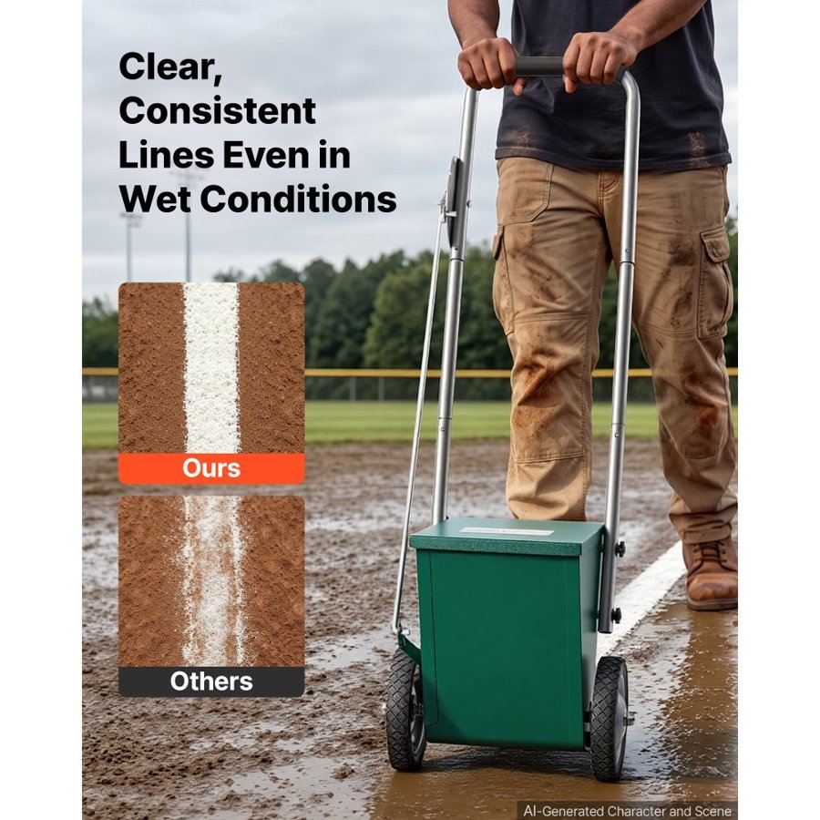 VEVOR Steel Dry Line Marker 11.3kg Powder Capacity Field Dry Line Chalker, For Small Fields, 50-100 mm Adjustable Line Width, with 2 Heavy-Duty Wheels, Clear and Even Marking, Easy One-Person Pushing