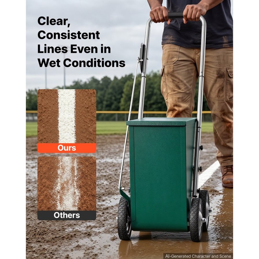 VEVOR Steel Dry Line Marker 22.7kg Powder Capacity Field Dry Line Chalker, For Standard Fields, 50-100 mm Adjustable Line Width, with 4 Heavy-Duty Wheels, Clear Even Marking, Easy One-Person Pushing