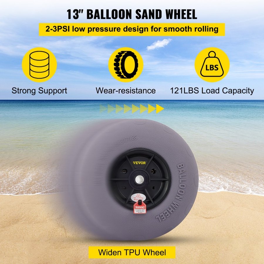 VEVOR Beach Balloon Wheels, 33 cm Replacement Sand Tires, TPU Cart Tires for Kayak Dolly, Canoe Cart and Buggy w/ Free Air Pump, 2-Pack
