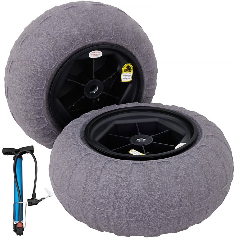 VEVOR Beach Balloon Wheels, 16" Replacement Sand Tires, TPU Cart Tires for Kayak Dolly, Canoe Cart and Buggy with Free Air Pump, 2-Pack