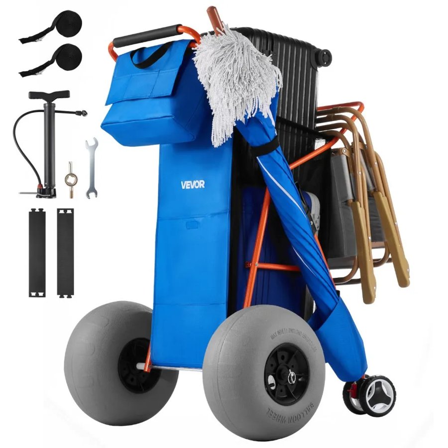 VEVOR Beach Cart with Big Wheels – 165lbs, 12" Balloon Tires