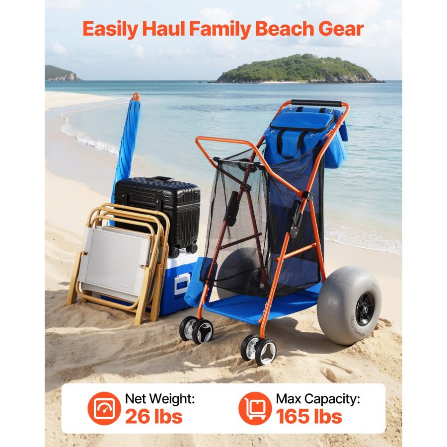 VEVOR Beach Cart with Big Wheels – 165lbs, 12" Balloon Tires