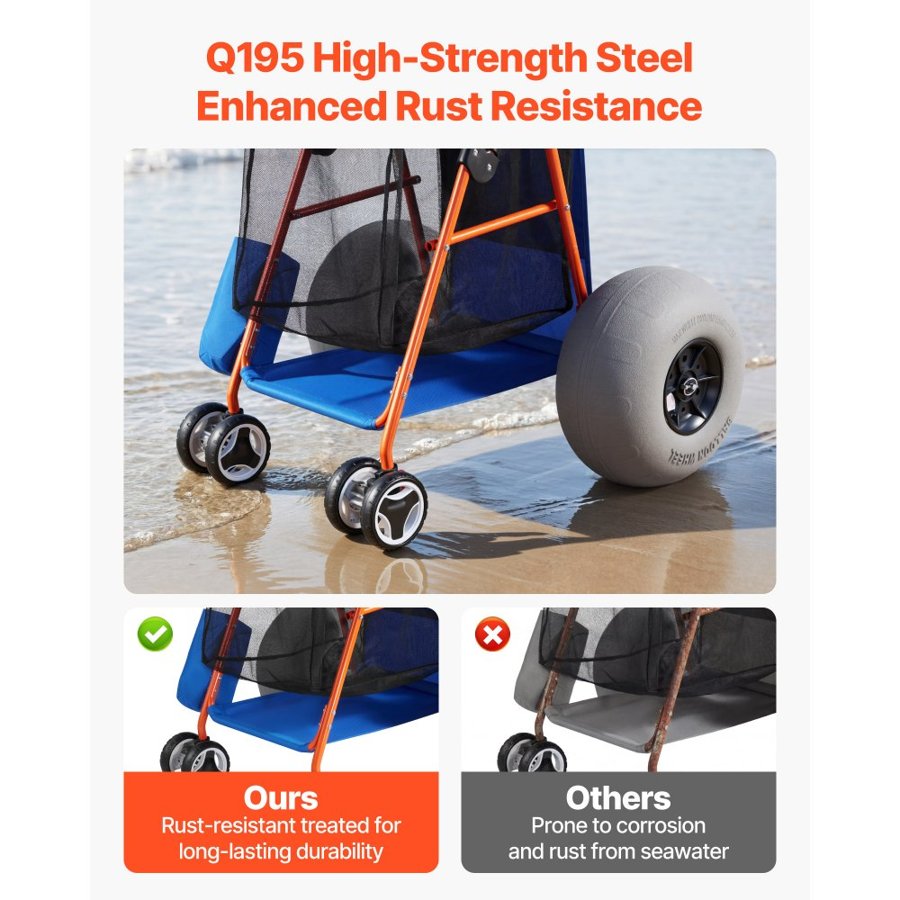 VEVOR Beach Cart with Big Wheels – 165lbs, 12" Balloon Tires