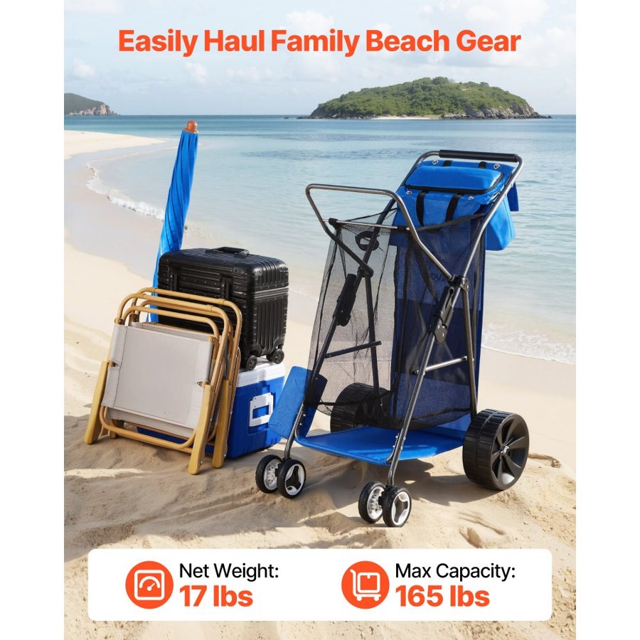 VEVOR Beach Cart for Sand – 165 lbs, 10" Solid Wheels