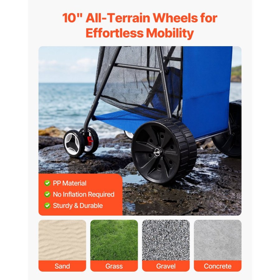 VEVOR Beach Cart for Sand – 165 lbs, 10" Solid Wheels