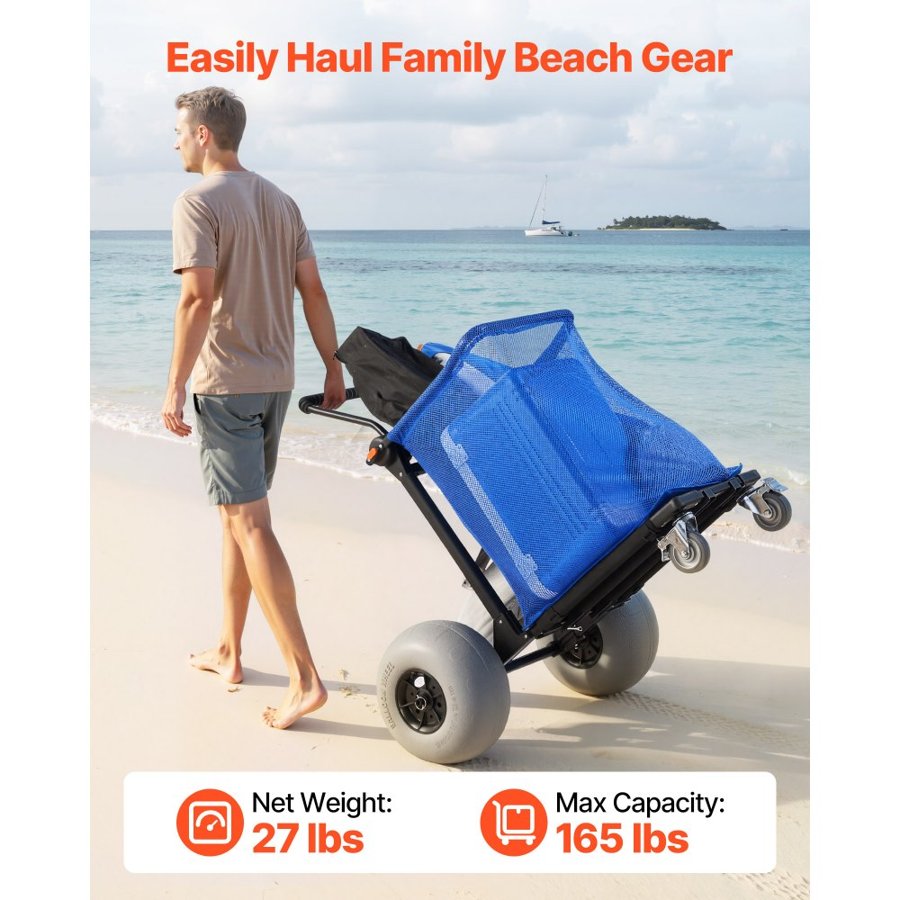 VEVOR Beach Cart with Balloon Wheels – 75 kg, 320 mm Wide