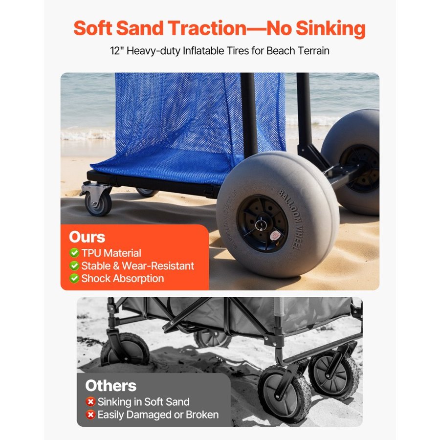 VEVOR Beach Cart with Balloon Wheels – 75 kg, 320 mm Wide