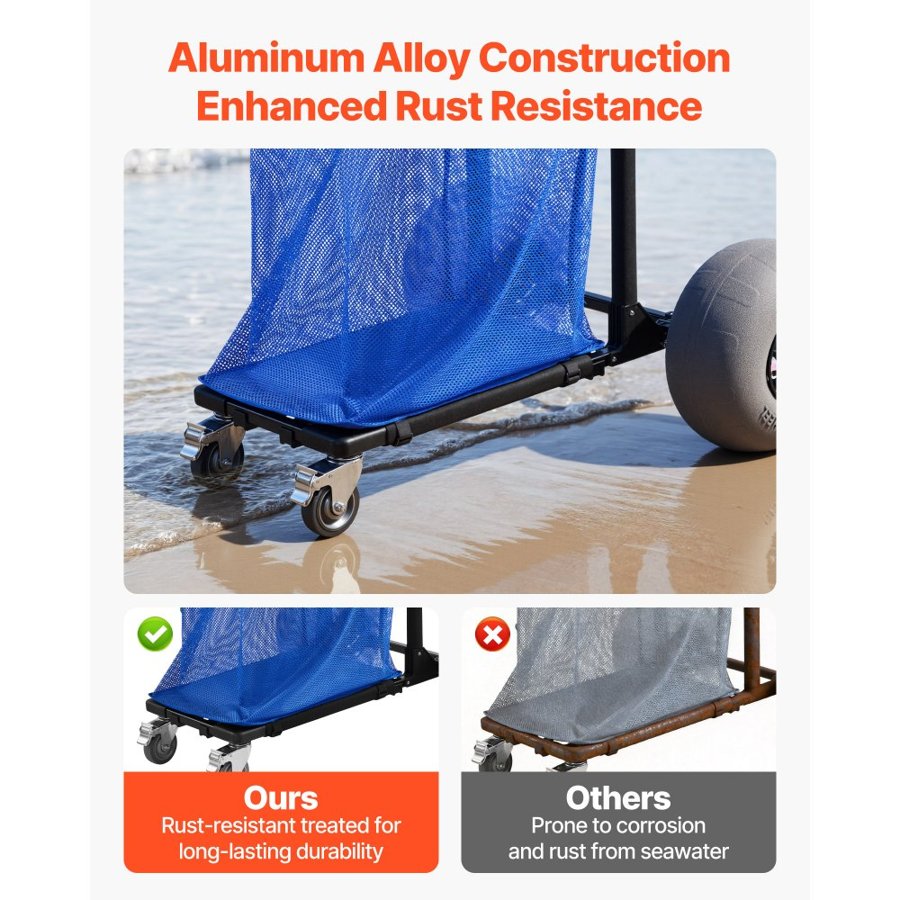 VEVOR Beach Cart with Balloon Wheels – 75 kg, 320 mm Wide