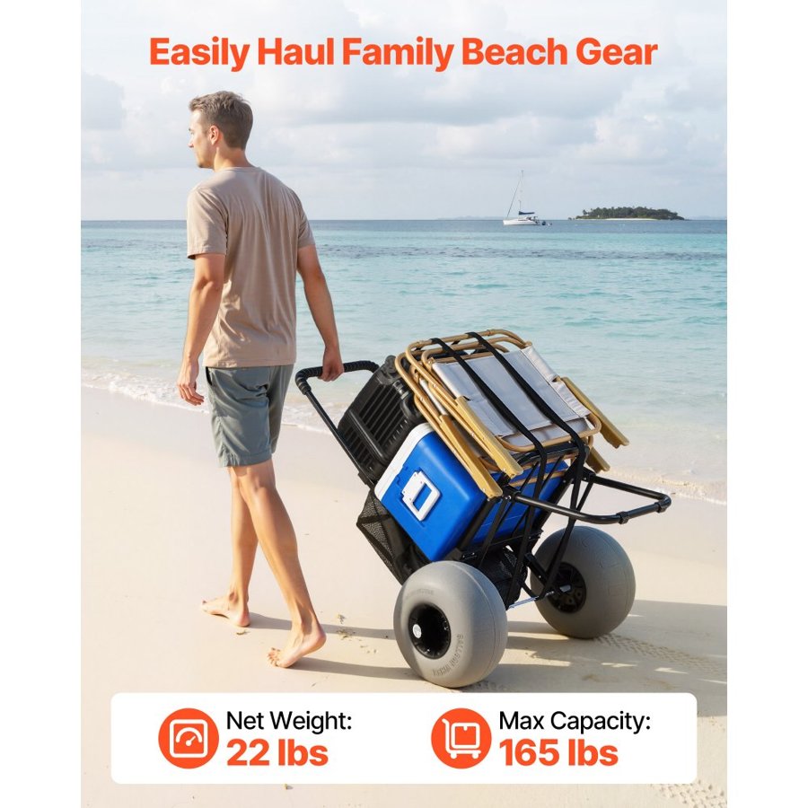 VEVOR Beach Dolly with Big Wheels – 165 lbs, 12" Tires