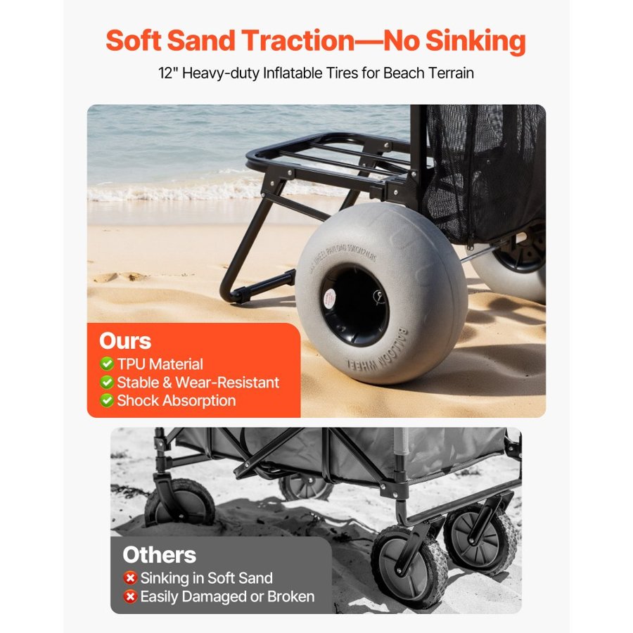VEVOR Beach Dolly with Big Wheels – 165 lbs, 12" Tires