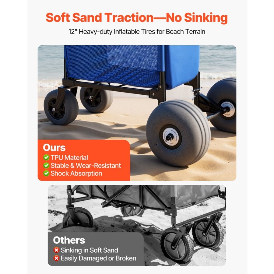 VEVOR Beach Carts with Large Wheels – 300 mm, 75 kg