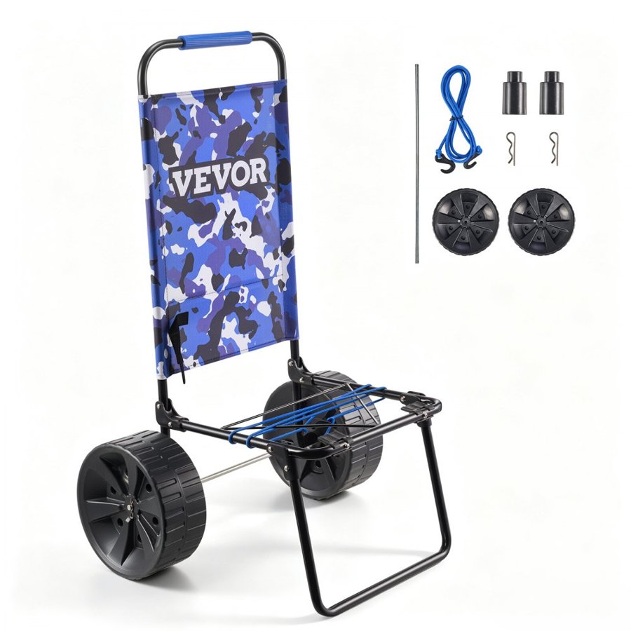 VEVOR Beach Dolly with Big Wheels for Sand, 15.4" x 15.7" Cargo Deck, w/ 10" PE Solid Wheels, 69LBS Loading Capacity Folding Sand Cart, Heavy Duty Cart for Picnic, Camping, Fishing, Beach, Gardening