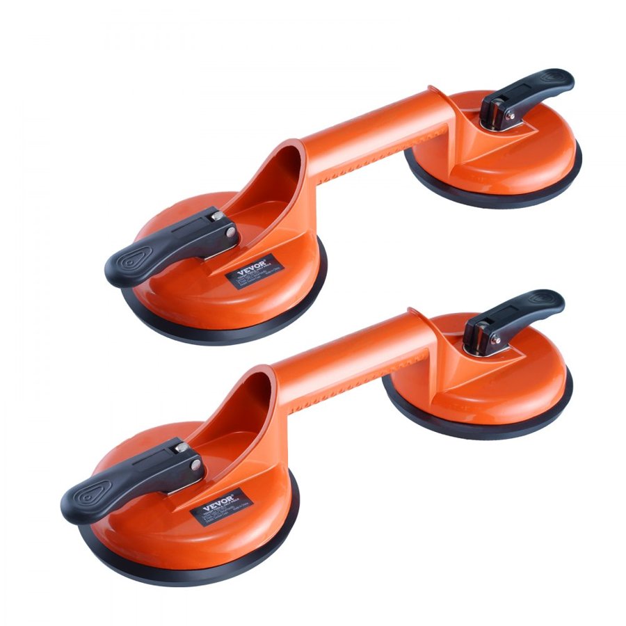 VEVOR Glass Suction Cup, 11.9 cm 2 Pack 149.7 kg Load Capacity, Vacuum Suction Cup with Aluminum Handle, Heavy Duty Industrial Suction Cup Lifter Tool for Glass, Granite, Tile, Metal, Wood Panel Lifting