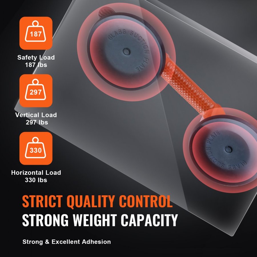 VEVOR Glass Suction Cup, 11.9 cm 2 Pack 149.7 kg Load Capacity, Vacuum Suction Cup with Aluminum Handle, Heavy Duty Industrial Suction Cup Lifter Tool for Glass, Granite, Tile, Metal, Wood Panel Lifting