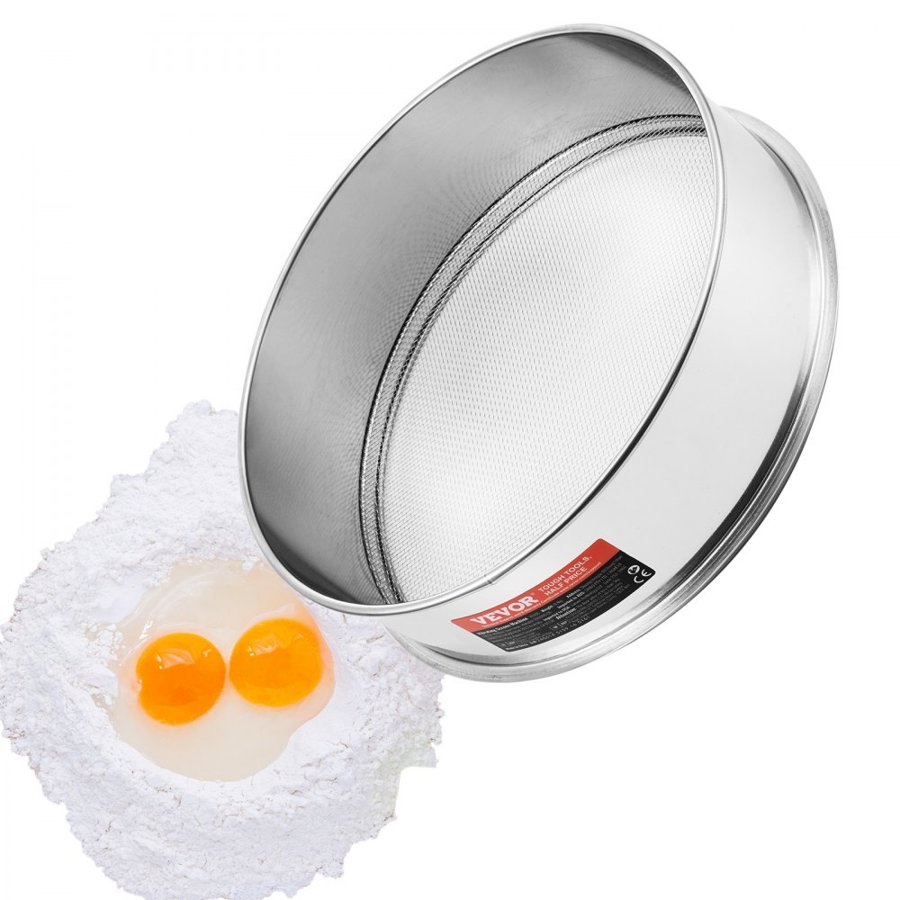 VEVOR Flour Sieve Fine Mesh, 10 Mesh Flour Sifter, 304 Stainless Steel Fine Mesh Sifter Food-grade, Dia. 12.6" Fine Mesh Strainers for Baking, 5 Sizes Mesh hole for Mungbean, Rice, Flour, Pearl Powder