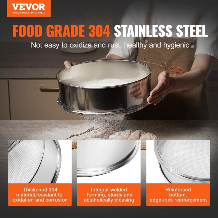 VEVOR Flour Sieve – 12 Mesh, 304 Stainless Steel, 12.6"
