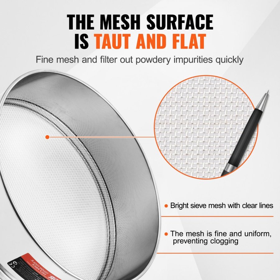 VEVOR Flour Sieve – 12 Mesh, 304 Stainless Steel, 12.6"