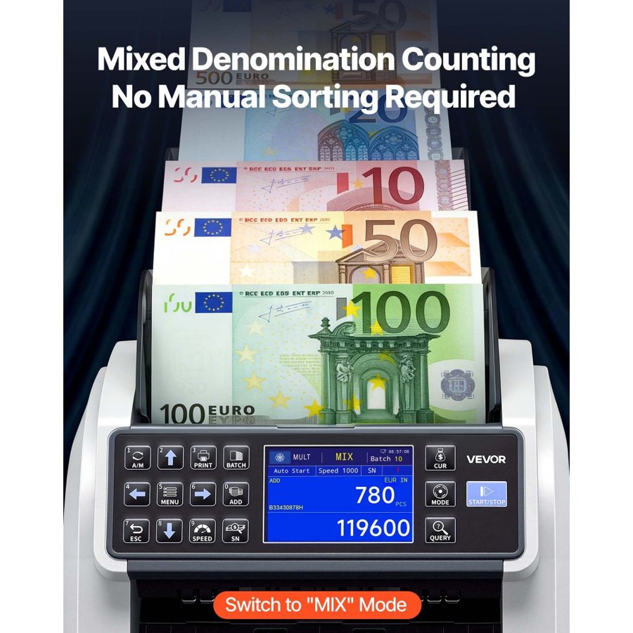 VEVOR Mixed Denomination Money Counter Machine – 1500 Bills