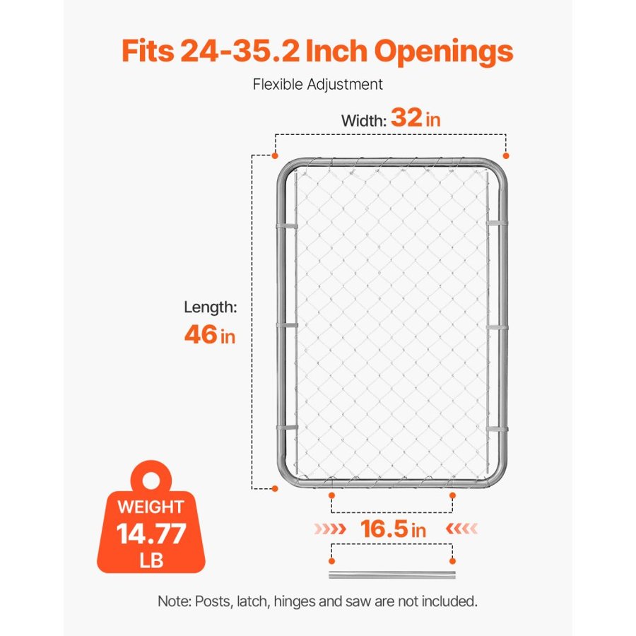 VEVOR Chain Link Fence Gate, 32 x 46 in, Adjustable Chain Link Fence Panel, Fit 2-6 ft (W) x 4 ft (H) Garden Fence Gate Opening, Rust-Resistant Galvanized Fencing Gate for Farm Posts Not Included